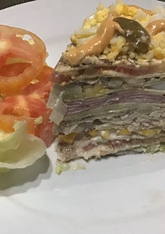 Una foto de Torre de panqueques salada