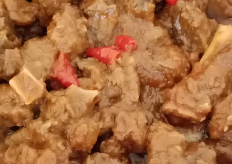 Resep Pedas manis daging kambing + daging sapi has dalam Enak Banget