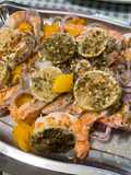 Gambas sauvages aux poivrons, oignon et citron