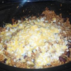 A picture of Mexican Casserole with ground beef in slow cooker.