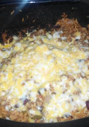 A picture of Mexican Casserole with ground beef in slow cooker.