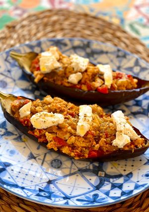 Foto principal de Berenjenas rellenas con tofu - receta vegana