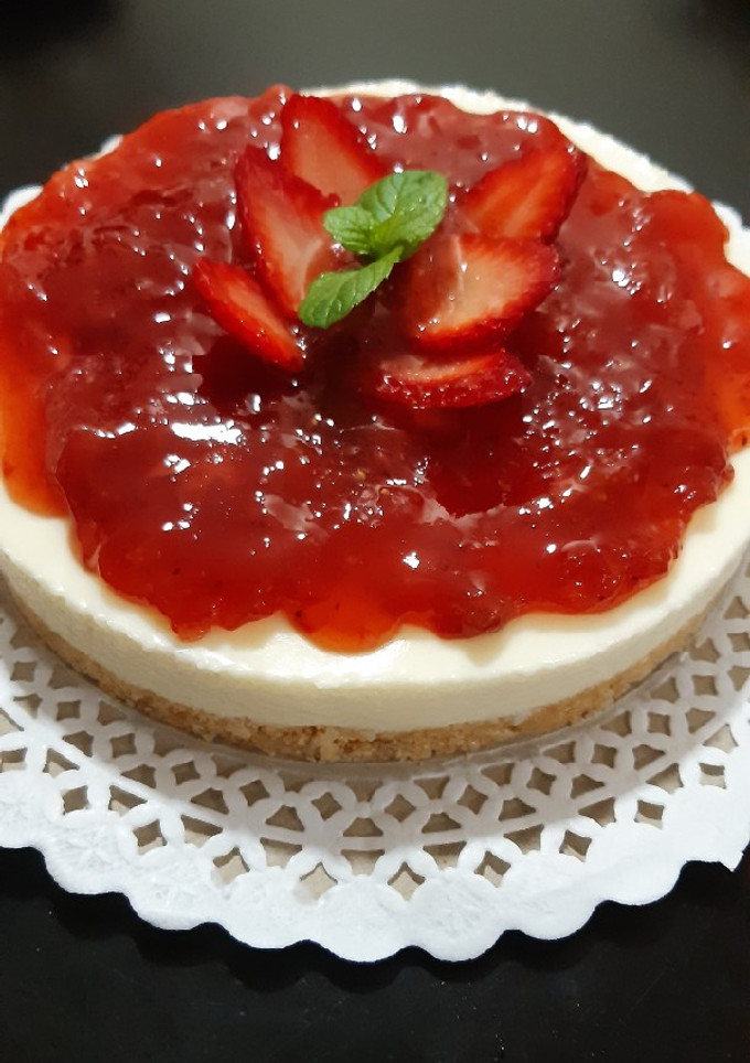 Una foto de Cheesecake de frutilla. sin horno. Súper fácil