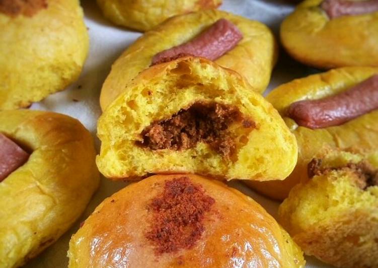 Roti Labu Kuning Eggless, No Ulen isi Abon (tapi sangat empuk)