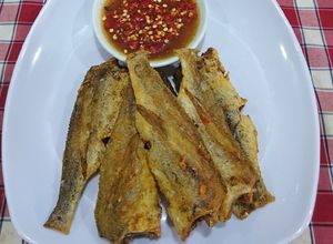 Hình của món Cá đù 1 nắng chiên giòn.