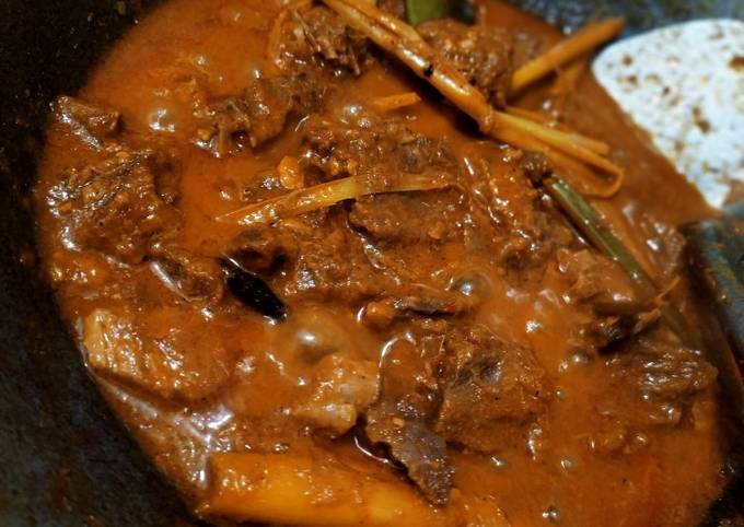 Resep Rendang daging nyemek nyemek pake rempah bubuk rendang instan, Enak