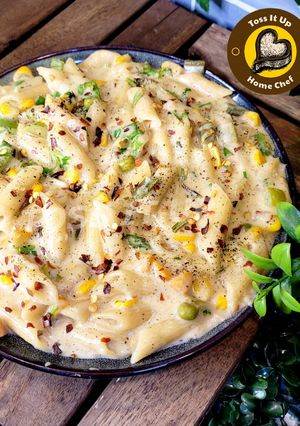 A picture of The Delicious Veg White Sauce Pasta Recipe In One Pot A Complete Meal.