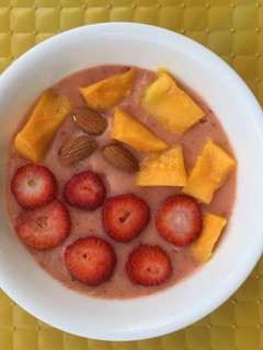 A picture of Mango Banana And Strawberry Smoothie#Vegan.