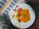 Mashed Sweet Potato and Mozzarella with Asian Style Prawns