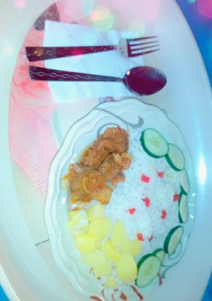A picture of Rice and stew.
