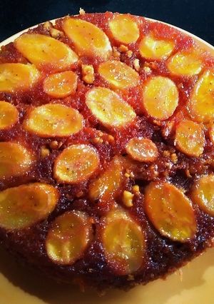 A picture of Walnut Banana Caramel Upside Down Cake.