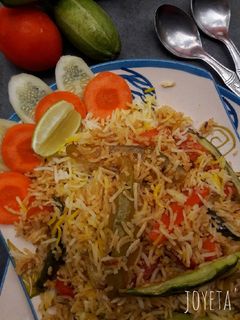 A picture of Parwal pulao (pointed gourd pulao).