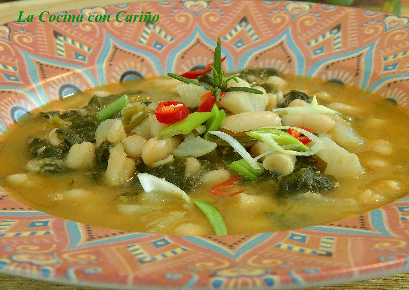 Potaje de espinacas con alubias y rúcula