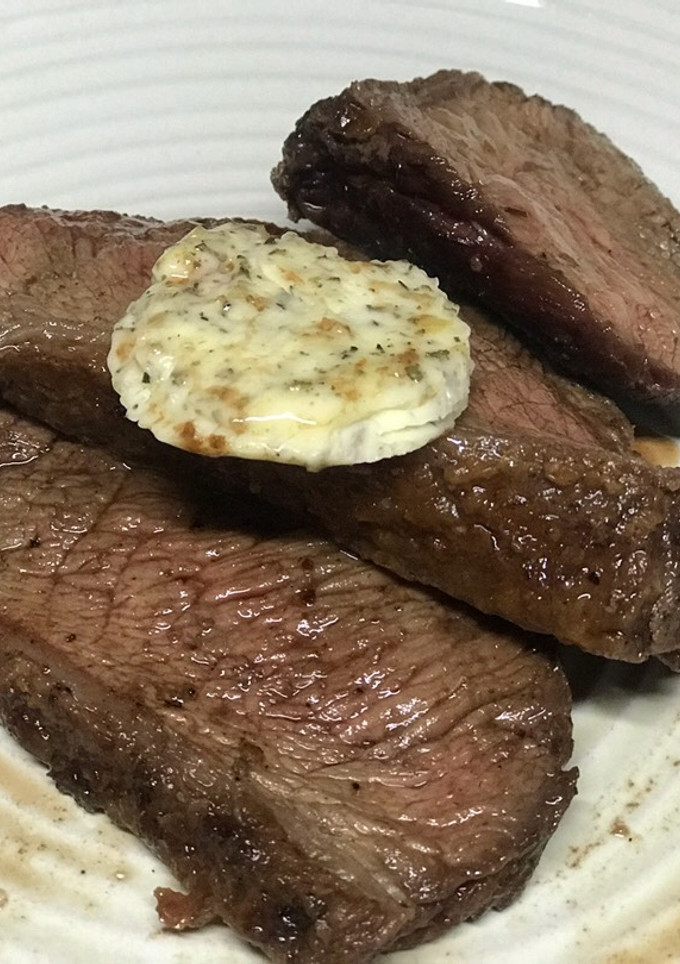 A picture of Super Easy Beef with Sage & Basil Butter.
