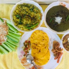 Sarson Ka Saag,Makki Ki Rotis, turnips Bhaji,hot dry fruits Gur A picture of Sarson Ka Saag,Makki Ki Rotis, turnips Bhaji,hot dry fruits Gur.