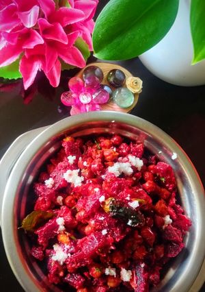 A picture of Beetroot kale chane ki sabji.