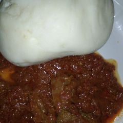 A picture of Pounded yam with soup.