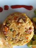 Arroz con pollo y ensalada rápida