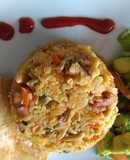Arroz con pollo y ensalada rápida