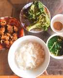 Cơm 1 người #5- Da (Bì) heo chiên giòn muối ớt + Canh Cải bẹ xanh + Súp lơ luộc