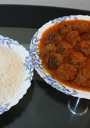 A picture of Dawood Basha Kofta with White Rice.