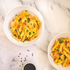 A picture of Mediterranean pasta.