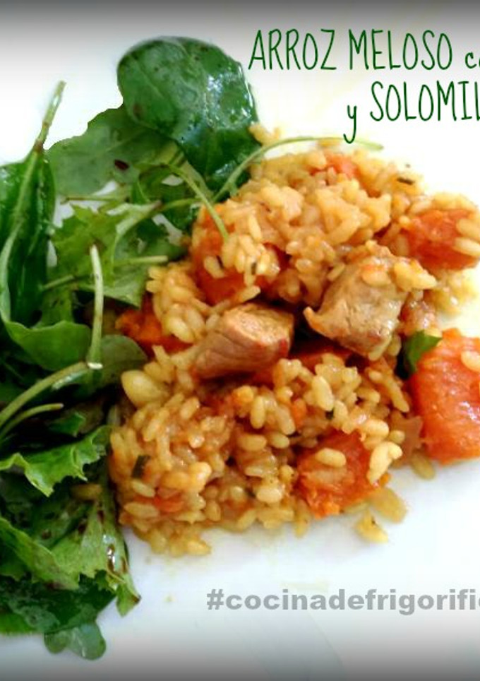 Una foto de Arroz meloso con calabaza y solomillo de cerdo