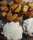 Hamburguesas de carne caseras- papas rústicas y verdus al vapor
