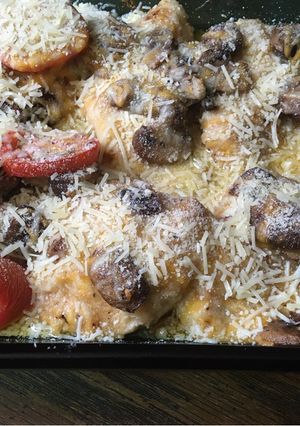 A picture of Chicken lombardy (naked pasta).