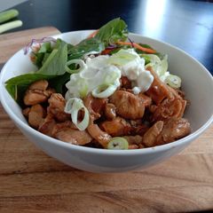 A picture of Donburi Teriyaki chicken on rice.