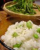 Edamame rice with black pepper and parmesan cheese