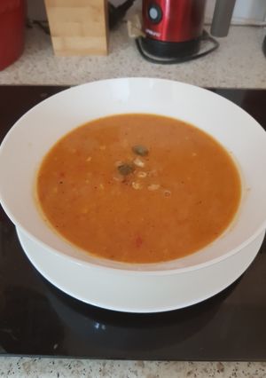 A picture of My Sweet Potato and Sweetcorn Soup. 😘.