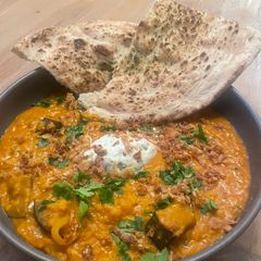 A picture of Roasted Aubergine & Coconut Dahl.