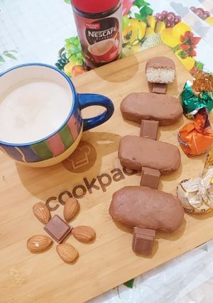 A picture of Chocolate bounties with cofee.