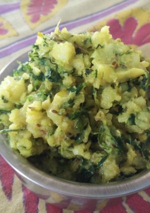 A picture of Mashed Aloo Methi Curry (Mashed Potato and fenugreek leave fry).