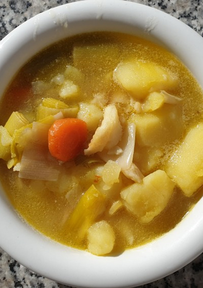 Una foto de Porrusalda con bacalao