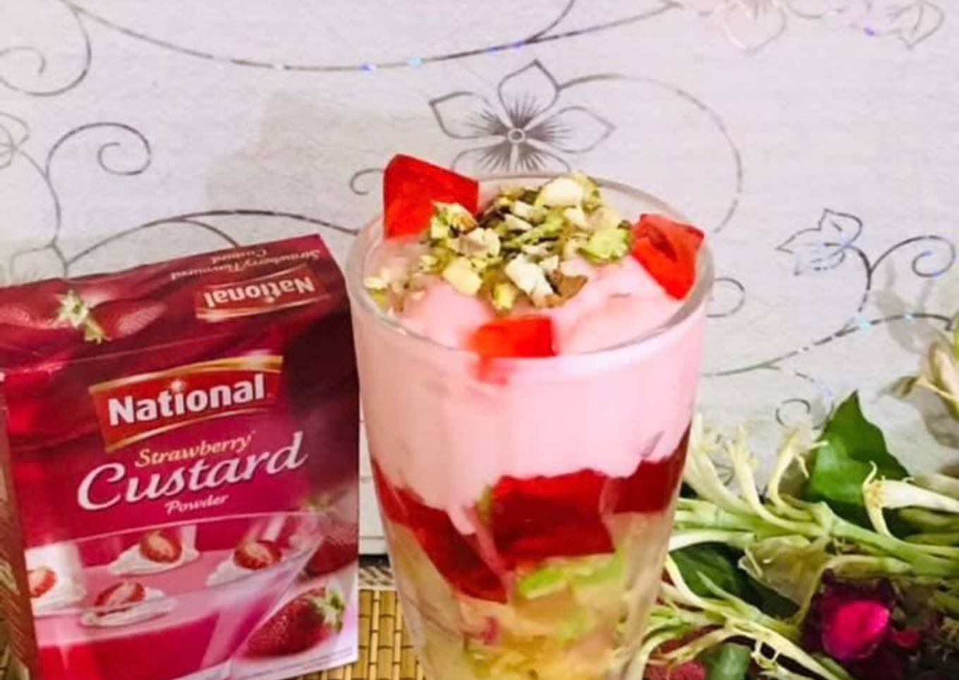 Colourful strawberry trifle