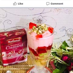 A picture of Colourful strawberry trifle.