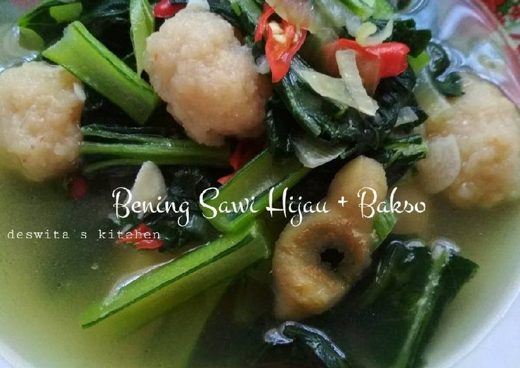 Resep Bening sawi hijau + bakso, Lezat Sekali