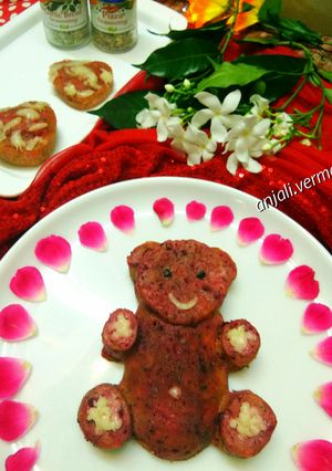 A picture of Beetroot Teddybear Cheese Pizza Cake.