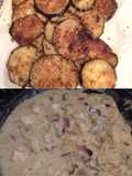 Reciclando (berenjenas apanadas y pollo con salsa champiñones)