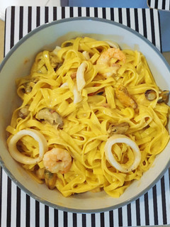 Foto resep Pasta Tagliatelle Seafood Carbonara Sederhana