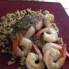 A picture of Easy salmon & shrimp w/ wild & brown rice...