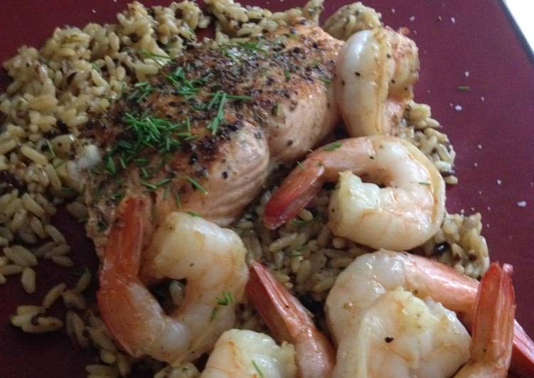 Recipe of Super Quick Homemade Easy salmon &amp; shrimp w/ wild &amp; brown rice..