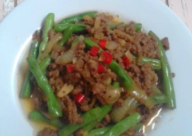 Oseng buncis dgn daging giling-done in 7 mnt