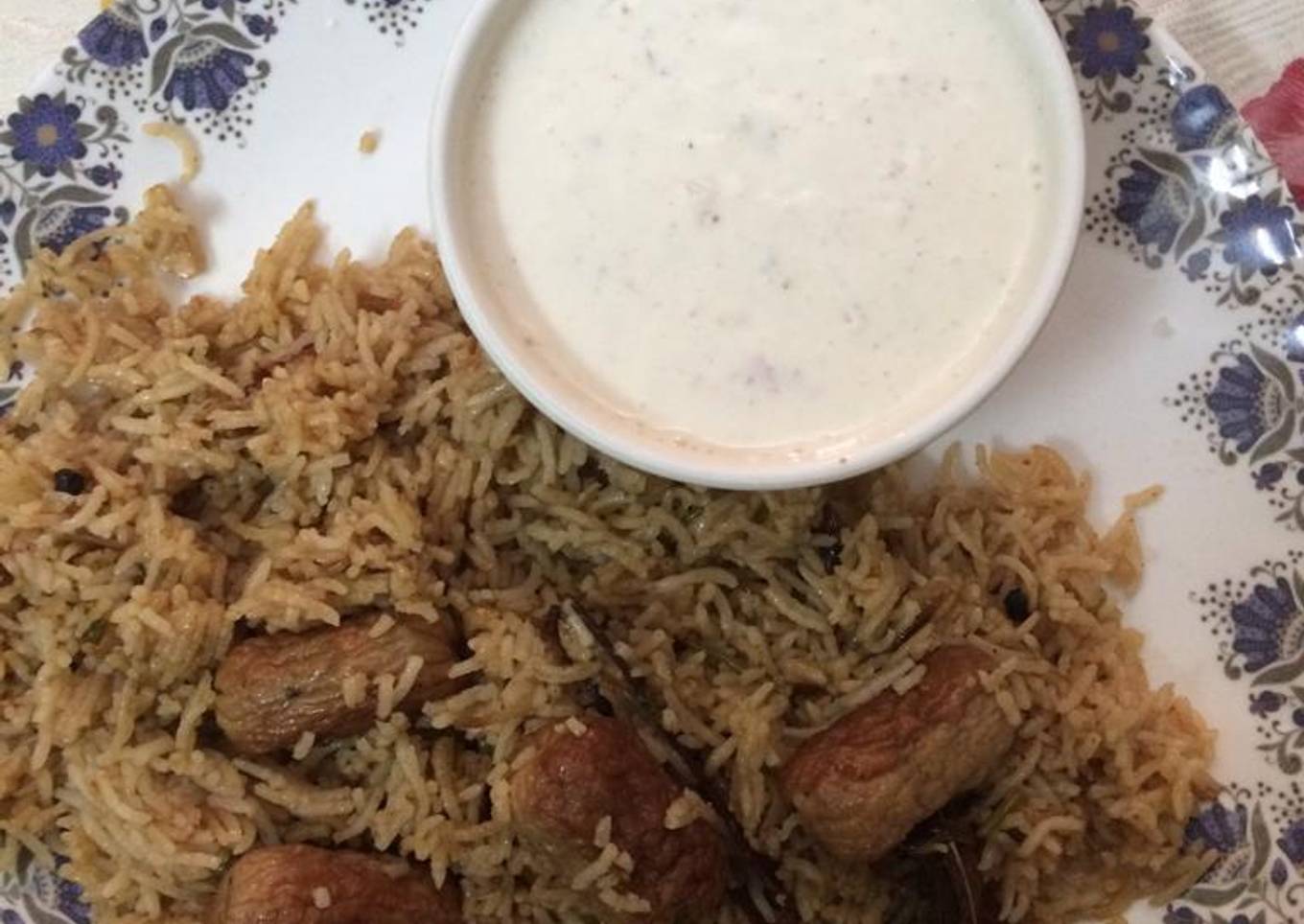 Cocktail chicken sausages in rice biryani
