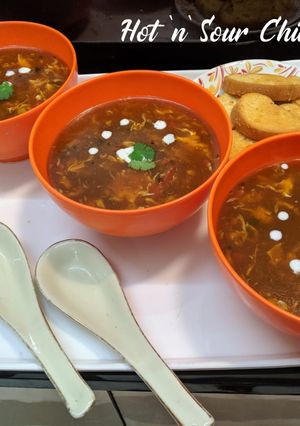 A picture of Hot 'n' Sour Chicken soup.