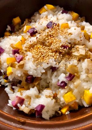 A picture of Japanese Sweet Potato Rice.