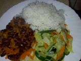 White rice,black beans in grated carrots n mixed vegetables