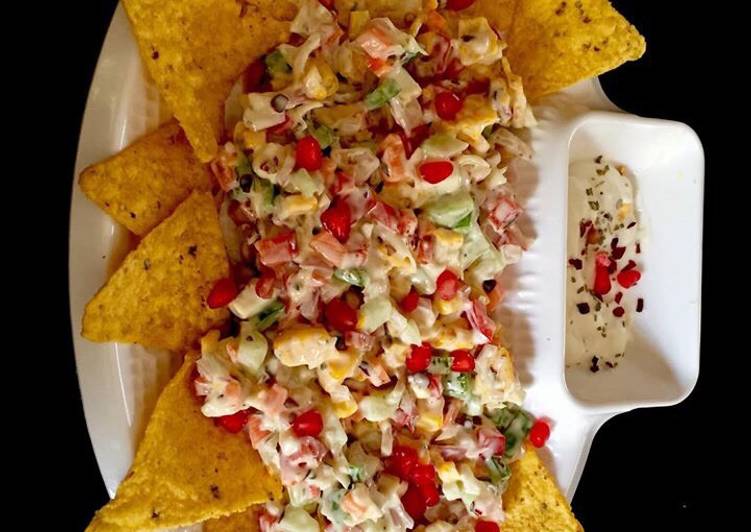 Recipe of Perfect Nachos creamy delite  A very healthy and Yummylicious snacks with homemade nachos with diff veggies